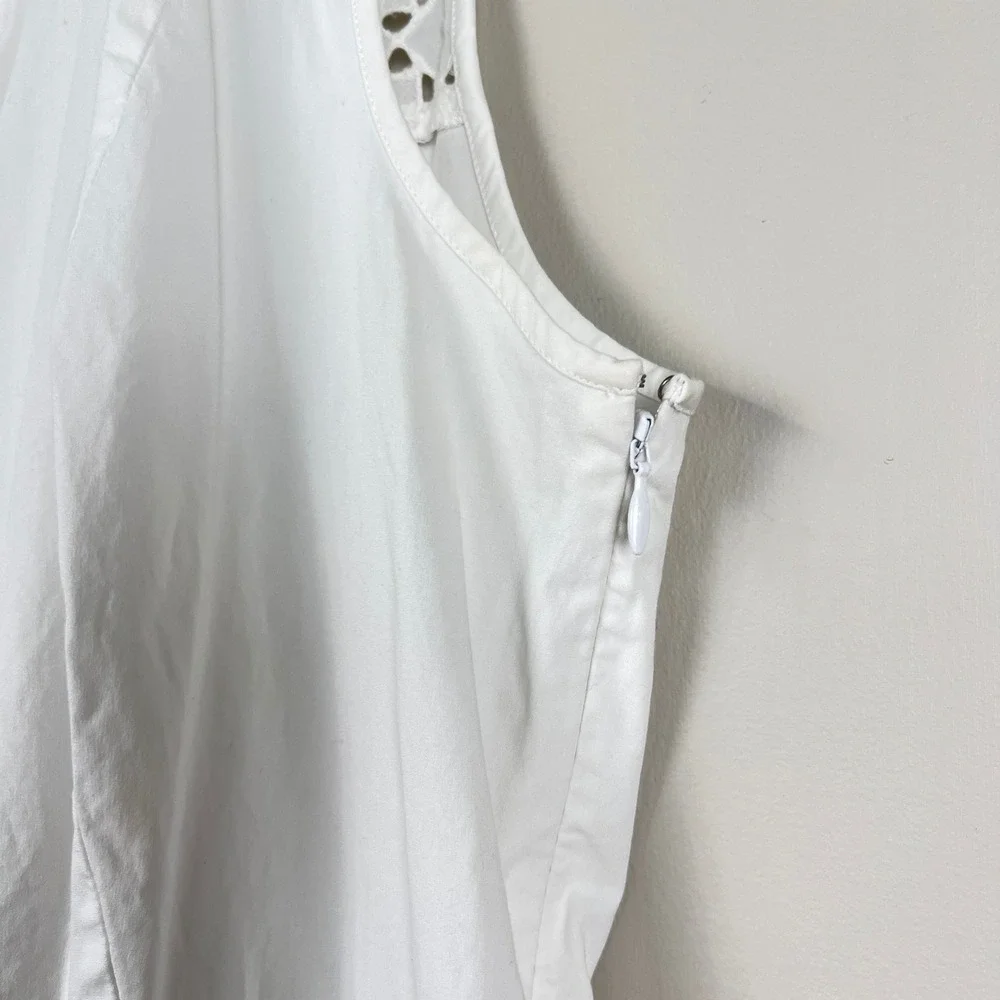 Ann Taylor Dress Eyelet Lace Fit & Flare 6 White Sleeveless Shirtdress Summer - Picture 11 of 13